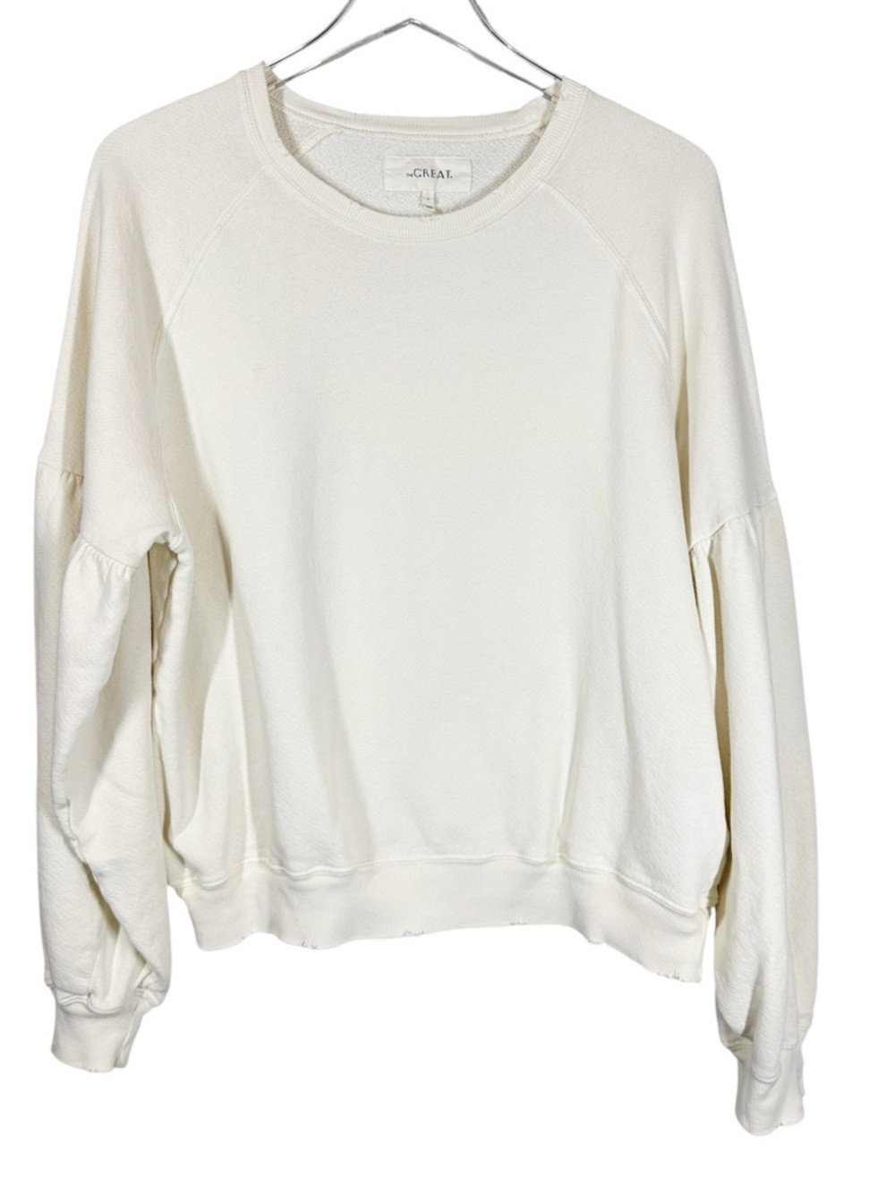 THE GREAT. Women's 2 Ivory Balloon Sleeve Crewneck Raglan Sleeve Sweatshirt